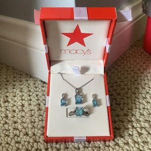 Blue stone necklace, earrings, and ring set